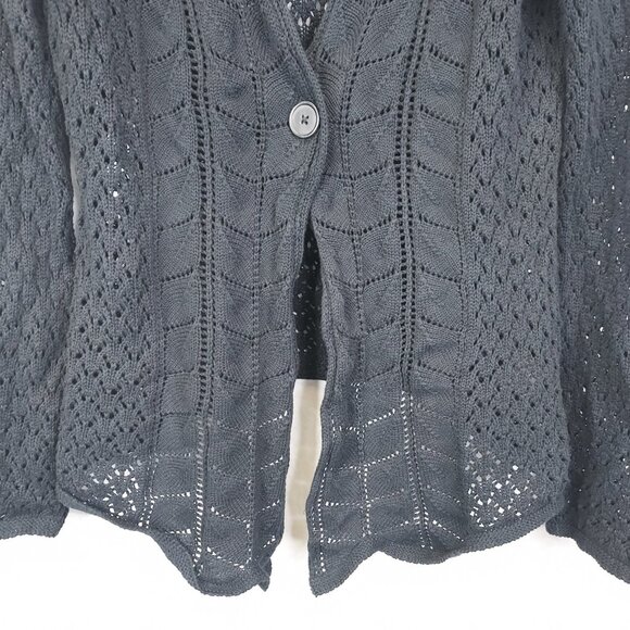 Croft & Barrow Open Knit Cardigan Womens L Sweater Black 1 Button Cotton Crochet - Picture 5 of 16